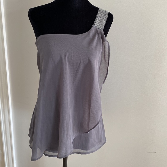 One shoulder top with sparkles on shoulder and sheer material - Picture 3 of 9